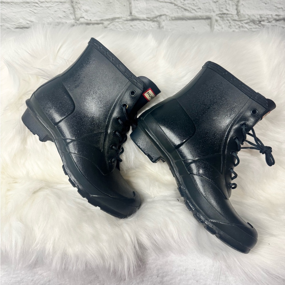 Hunter Glossy Black Lace-Up Boots